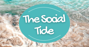 Blog image of the sea washing against sand with a turquoise logo in the middle saying The Social Tide