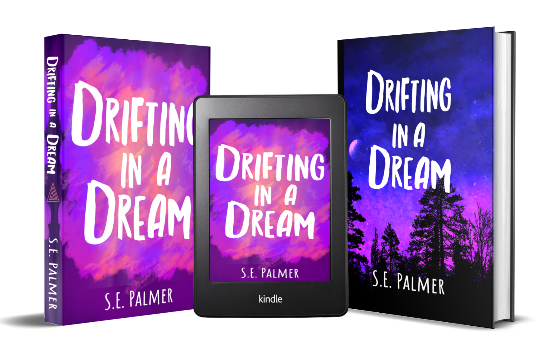 Book Mockup showing Drifting in a Dream as Kindle, Paperback and Hardback.