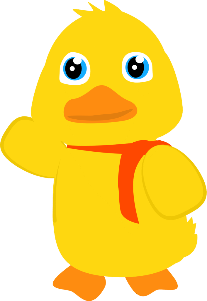 Ollie Webs character. Yellow duck with red scarf